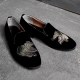 For men, N233 black high-end velvet, green tiger embroidery, handmade loafers