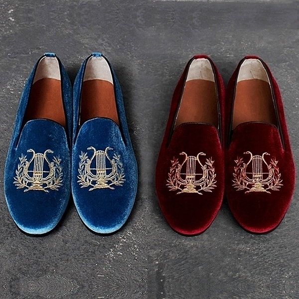 For men, N233 high-end velvet, harp embroidery, handmade loafers, 2 colors