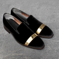 For men, N933 black high-end velvet, gold patch handmade loafers