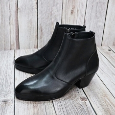 For men, 5046 cowhide box calf leather, inward zipper, platform 7cm high-heels, handmade western ankle boots