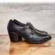 For men, 5083 black anaconda leather pattern cowhide, 7cm high-heels, double-monk strap belted, handmade western shoes