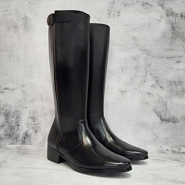 For men, A5066 cowhide box calf leather, basic handmade riding long boots, 2 outsole types