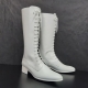 【Customizing to White / 커스텀 화이트】For men, A5027 white cowhide box calf leather, back zipper, lace-up, plain toe, customized white outsole, rubber spike outsole, handmade long boots