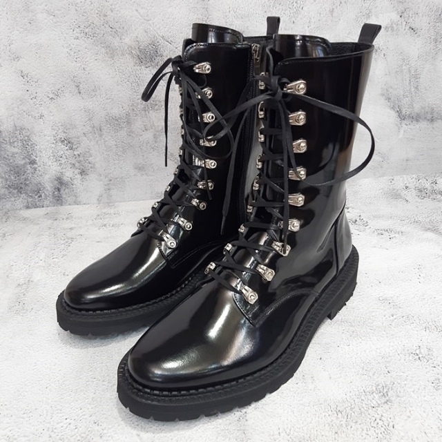 For men, N5560 black cowhide box calf leather, inward zipper, handmade banal combat ankle boots