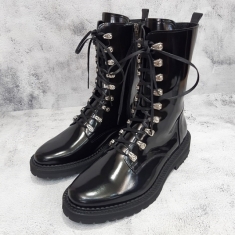 For men, N5560 black cowhide box calf leather, inward zipper, handmade banal combat ankle boots