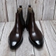 For men, E305 dark wine brown color cowhide, no zipper(option), plain toe, regular outsole, handmade ankle chelsea boots