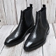 For men, E305 black snake skin pattern cowhide leather, no zipper(option), plain toe, middle cutting line stiched, regular outsole, handmade ankle chelsea boots