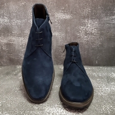 For men, N1045 navy cowhide leather suede, plain toe, basic compressed sponge filling regular sole, handmade desert boots