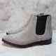 For men, F305 light grey cowhide leather suede, inward zipper, plain toe, basic commando outsole, handmade ankle boots