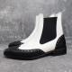 For men, M305 black and white cowhide leather combition color, no zipper(option), regal wing tip, regular sole, handmade ankle chelsea boots