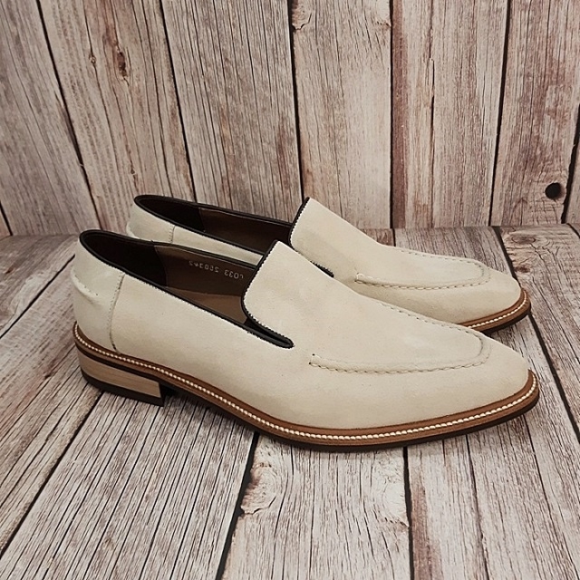 For men, N6033 light skin-colored sheep skin suede, u-tip, handmade loafers