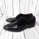 For men, N1003 black cowhide patent leather and high-end velvet combination, plain toe, lace-up, handmade dress shoes