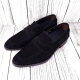 For men, N6033 black sheep skin suede, u-tip, handmade tryangle-patterned penny, handmade loafers