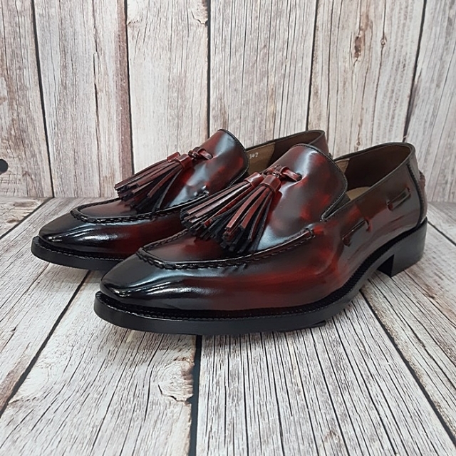 For men, N6055 wine cowhide advan leather, u-tip, handmade slip-on long tassel loafers