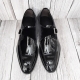 For men, N6205 black cowhide patent leather and high-end velvet combination, u-tip, single-monk strap, handmade dress shoes