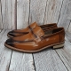 For men, N6033 light brown cowhide leather, u-tip, straight pattern, handmade slip-on penny loafers