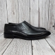 For men, N6960 black cowhide kip leather, elastic bands on both sides, punched regal pattern plain toe, handmade dress shoes