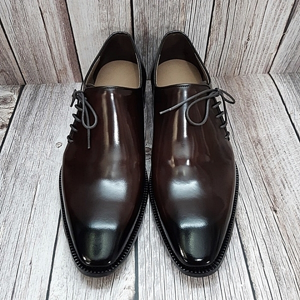 For men, N6060 deep dark wine cowhide, outward lace-up, plain toe, handmade dress shoes