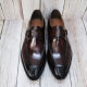 For men, N6205 deep wine cowhide, front incision backstich line, welted u-tip, single-monk strap, handmade dress shoes