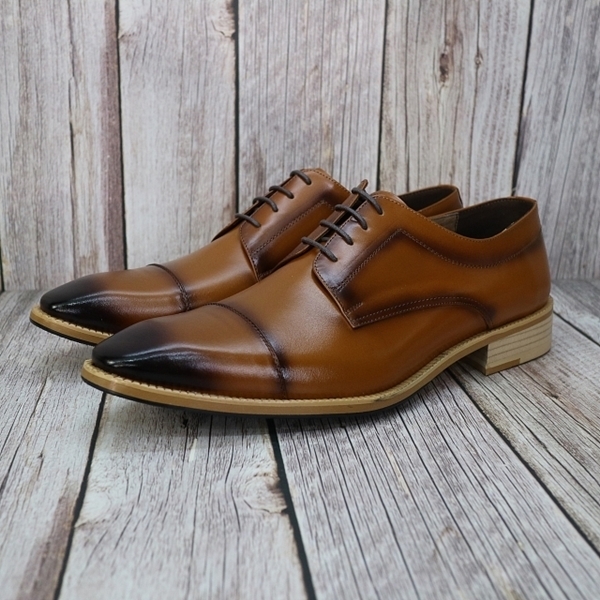 For men, N1003 light brown cowhide, straight toe, lace-up, handmade oxford shoes