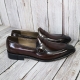 For men, N6910 egg plant color cowhide, u-tip, single penny strap, handmade dress loafers