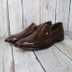 For men, N6910 dark brown advan cowhide, u-tip, single penny strap, handmade dress loafers