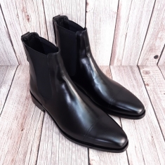 For men, N923 black cowhide, no zipper(option), 2 front straight stich line, plain toe, handmade basic ankle chelsea boots