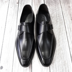 For men, N6205 black cowhide, u-tip, single-monk strap, handmade dress shoes