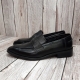 For men, N6033 black cowhide saffiano, u-tip, straight pattern, handmade penny loafers