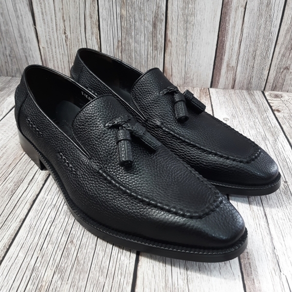 For men, N6055 black embossing pattern cowhide, u-tip, handmade knot string tassel loafer 2 types