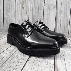 For men, N5100 black cowhide, lace-up, plain toe, handmade oxford oversole shoes