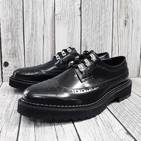 For men, N5100 black cowhide, lace-up, regal wing tip, handmade oxford oversole shoes