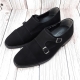 For men, N1005 black cowhide suede, straight toe, double-monk strap, handmade shoes