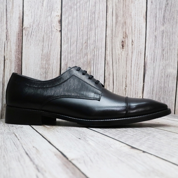 For men, N1003 black kip and comb pattern cowhide leather combination, lace-up, straight toe, handmade dress shoes