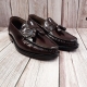 For men, N530 egg plant color cowhide, side shirring, u-tip, handmade tassel loafers