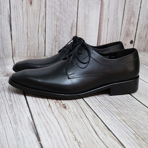 For men, N1003 matte black cowhide, lace-up, plain toe, handmade oxford shoes