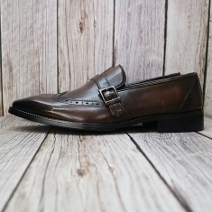 For men, N935 dark brown cowhide, wing tip, single-monk strap, handmade dress shoes