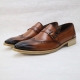 For men, N935 orange brown cowhide, wing tip, single-monk strap, handmade dress shoes