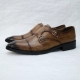 For men, N1700 two tone light brown cowhide, straight toe, double-monk strap, handmade dress shoes