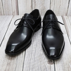 For men, N0048 matte black kip cowhide, plain & slanting toe, lace-up, handmade oxford shoes