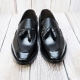 For men, N1013 black cowhide, u-tip, handmade knot string tassel loafers