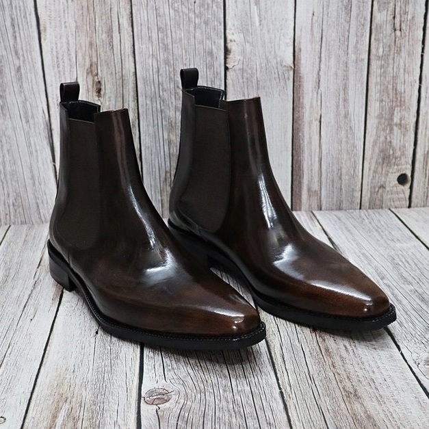 For men, Nble0215 dark brown cowhide advan, no zipper(option), plain toe, handmade ankle chelsea boots