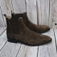 For men, N6305 dark brown cowhide suede, no zipper(option), plain toe, handmade ankle chelsea boots