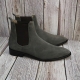 For men, N6305 dusty dark grey cowhide suede, no zipper(option), plain toe, handmade ankle chelsea boots