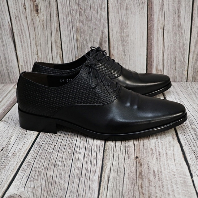 For men, N200 black cowhide combination, lace-up, wave shirring, handmade oxford shoes