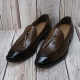 For men, N9234 light black stained brown cowhide, u-tip, handmade tassel loafers