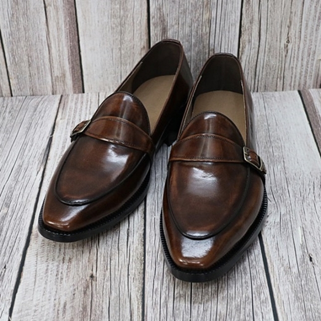 For men, N9234 dark brown cowhide advan, u-tip, ark pattern single-monk strap, handmade dress shoes