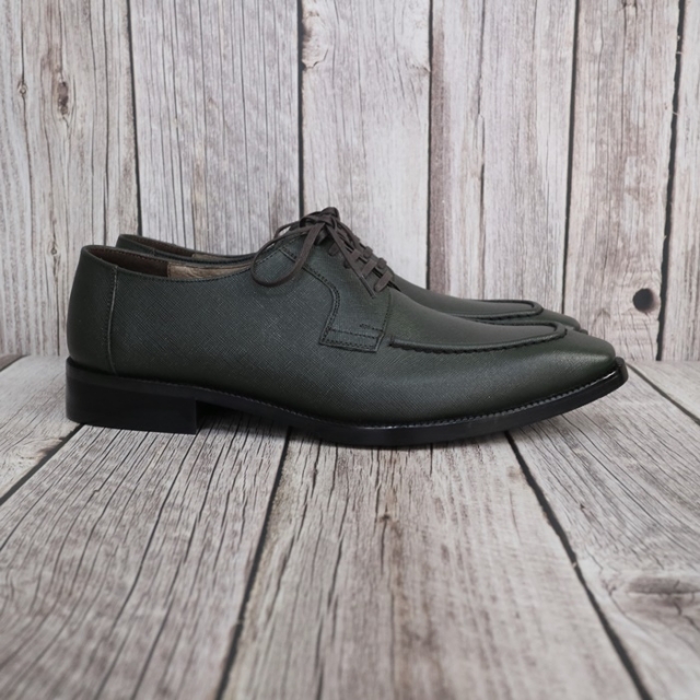 For men, N4100 green saffiano cowhide, lace-up, u-tip, handmade dress shoes