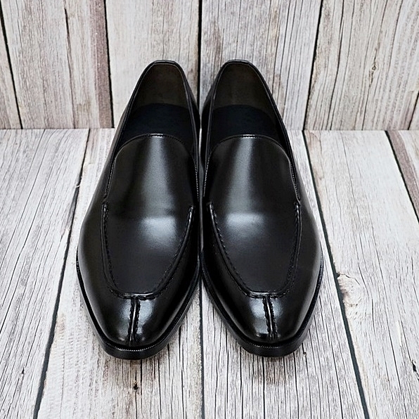 For men, N923 black cowhide, u-tip, handmade plain loafers