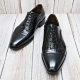 For men, Nble1133 black snake skin pattern cowhide combination, lace-up, straight toe, handmade oxford shoes